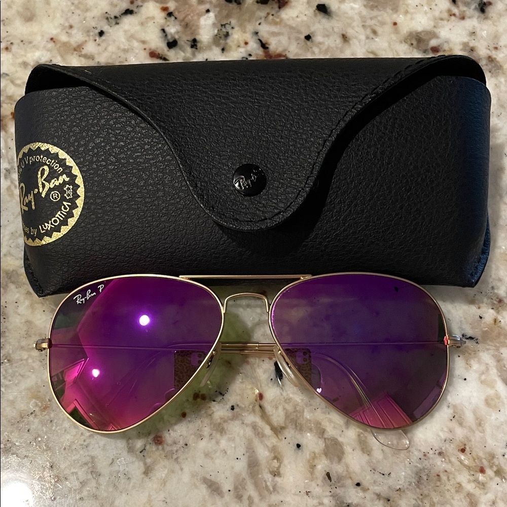 Ray-Ban Women's Gradient Pink and Gold POLARIZED Aviator Sunglasses - Picture 2 of 10